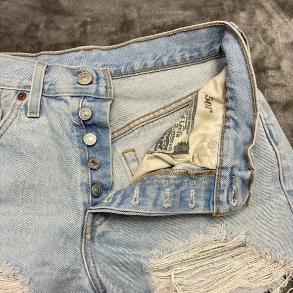 Levi's 501 Jean Shorts Womens Sz.27 Blue Daisy Duke Button Fly Distressed Denim - Picture 2 of 9